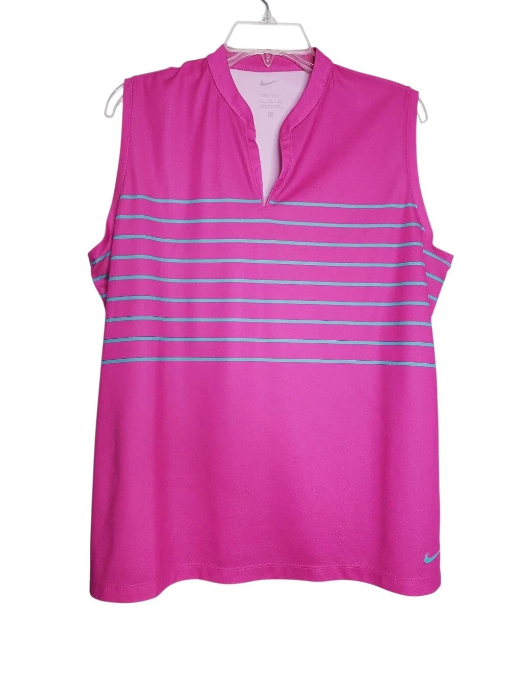 Nike Dri-Fit Victory Striped Sleeveless Pink & Teal Golf Top Women's Size XL